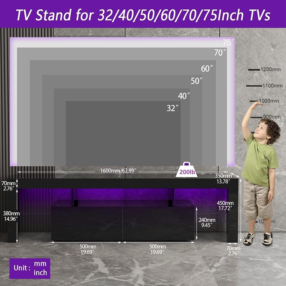 Black TV Stand, 60 65 70 75 in - Display Stand Wood review and price